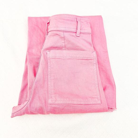 Zara Pink Wide Leg Denim Jeans Raw Hem Edge Zip Fly Pants Size 0 - Picture 1 of 6